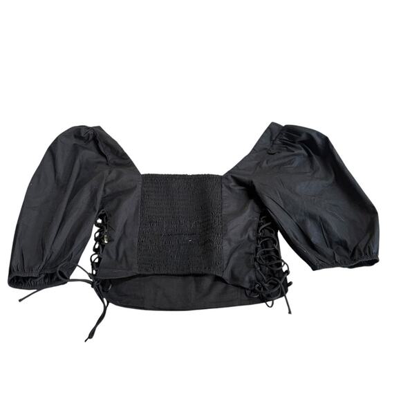 NEW Abercrombie & Fitch Puff Sleeve Lace Up Crop Top Black Size Medium - Picture 3 of 11